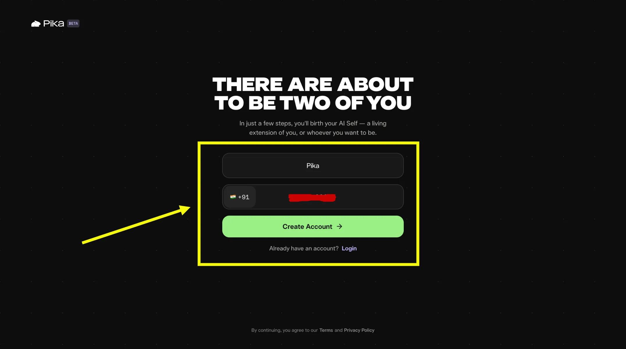Pika AI Login Page